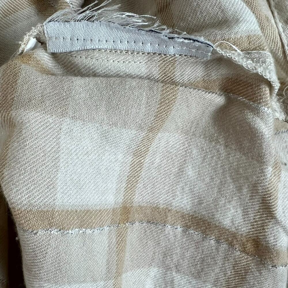 Gap Button Front Ruffle Top Women's Small Beige Plaid Half Sleeve Peasant - Picture 8 of 8